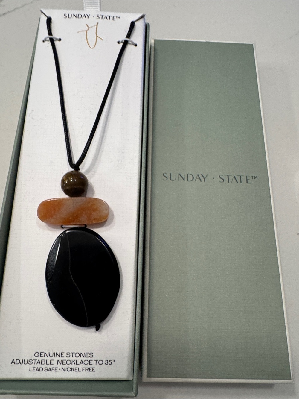 Black & Brown Stone Pendant Necklace